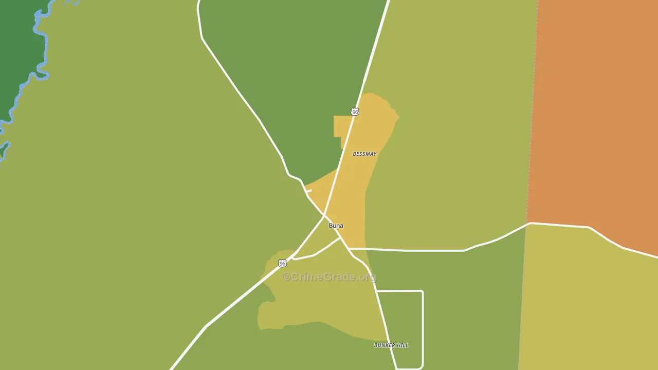 Buna, TX Map of Burglary Rates