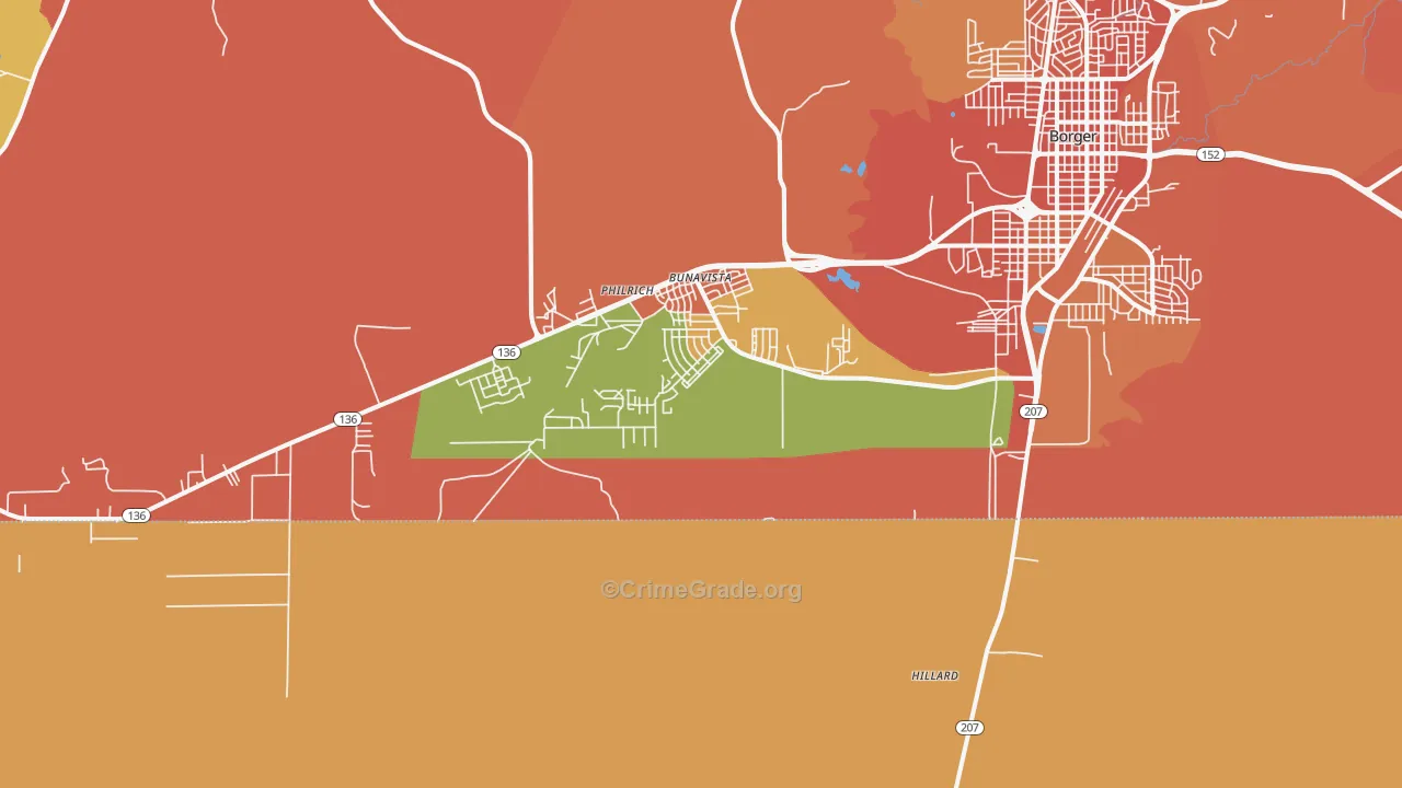 Bunavista, TX Map of Burglary Rates