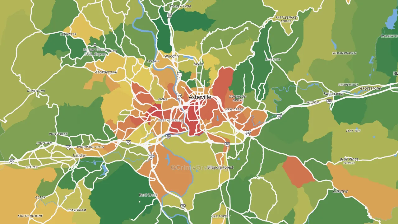 Buncombe County, NC Map of Burglary Rates
