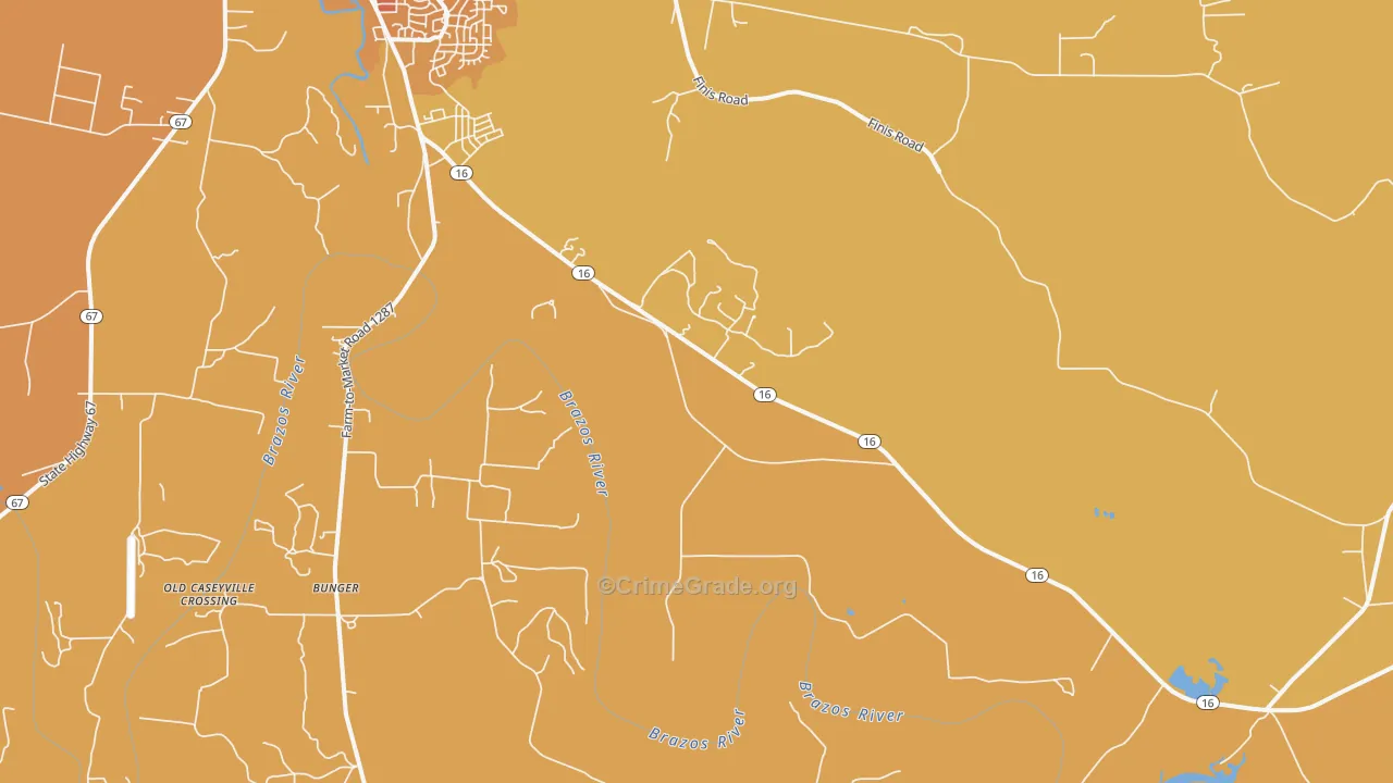 Bunger, TX Map of Burglary Rates