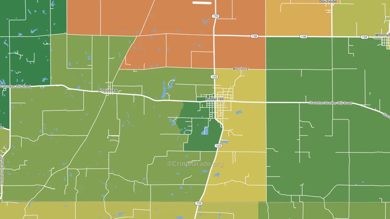 Bunker Hill, IL Map of Burglary Rates