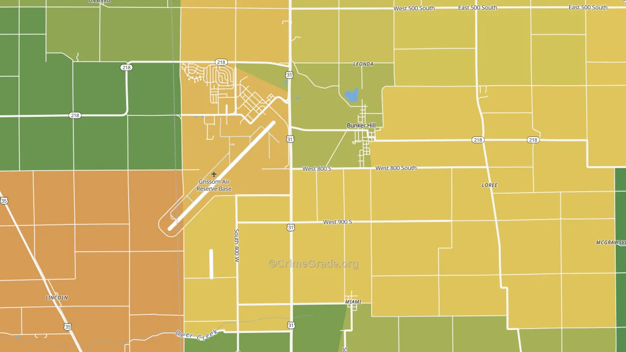 Bunker Hill, IN Map of Burglary Rates