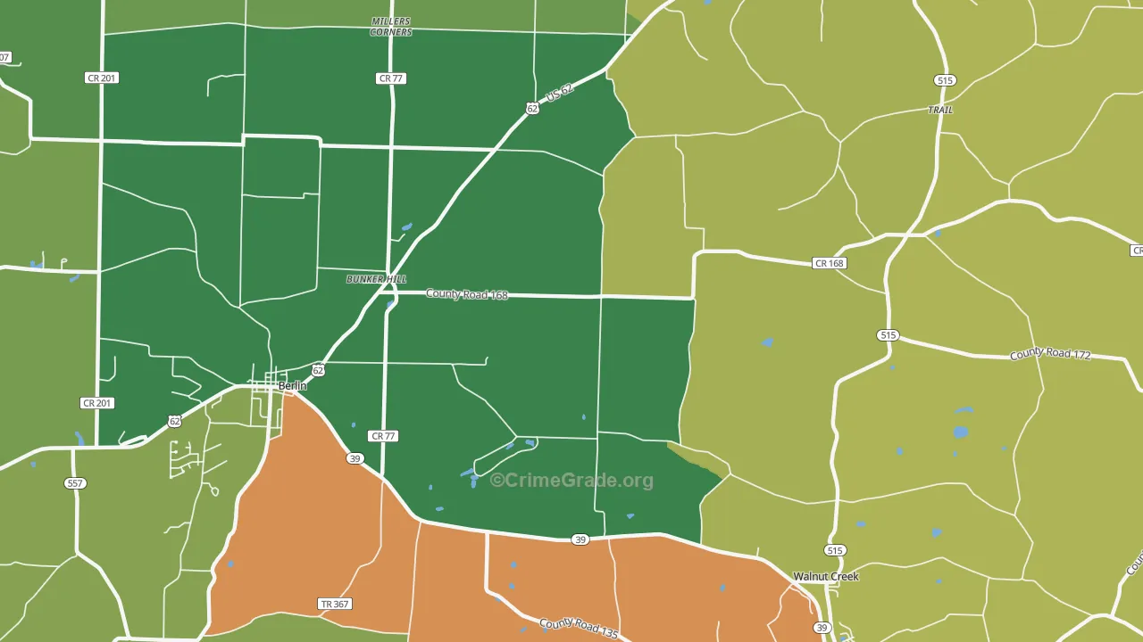 Bunker Hill, OH Map of Burglary Rates
