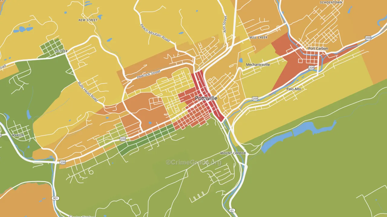 Bunker Hill, Pottsville, PA Map of Burglary Rates