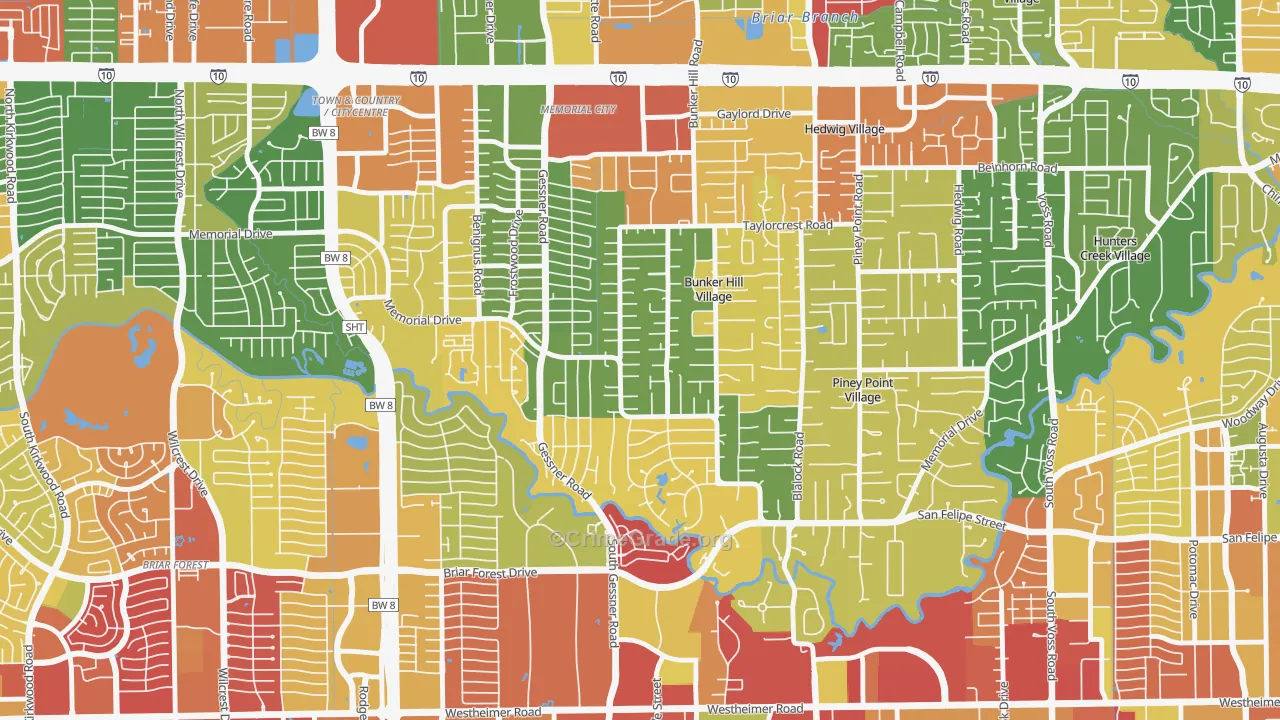 Bunker Hill Village, TX Map of Burglary Rates