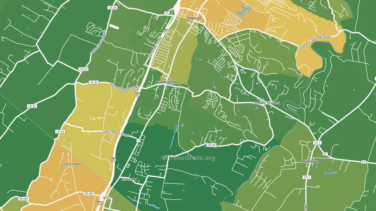 Bunker Hill, WV Map of Burglary Rates