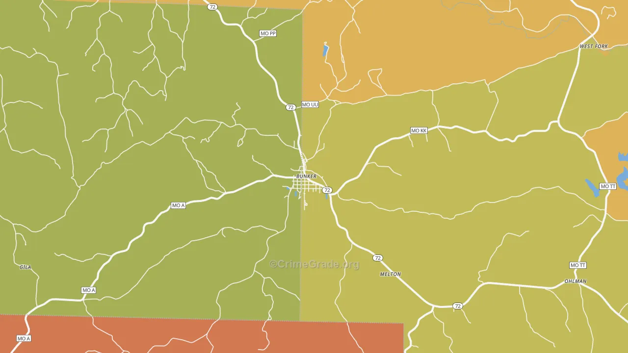 Bunker, MO Map of Burglary Rates
