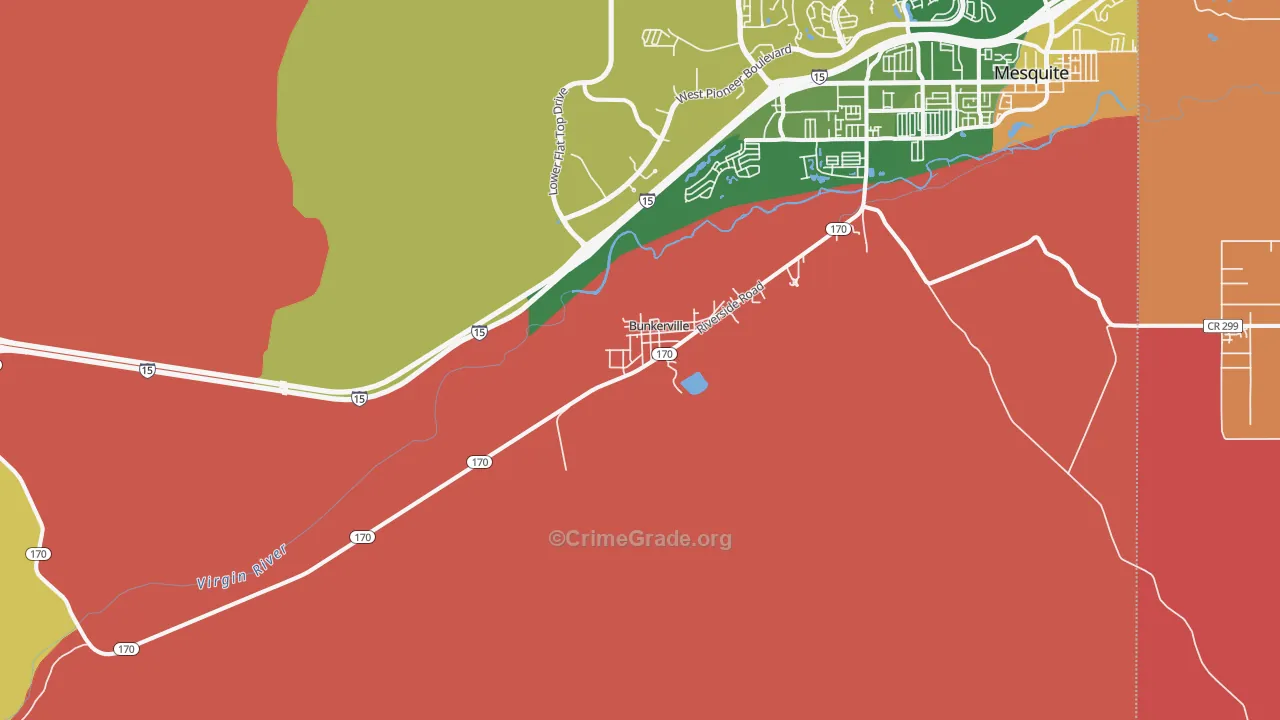 Bunkerville, NV Map of Burglary Rates