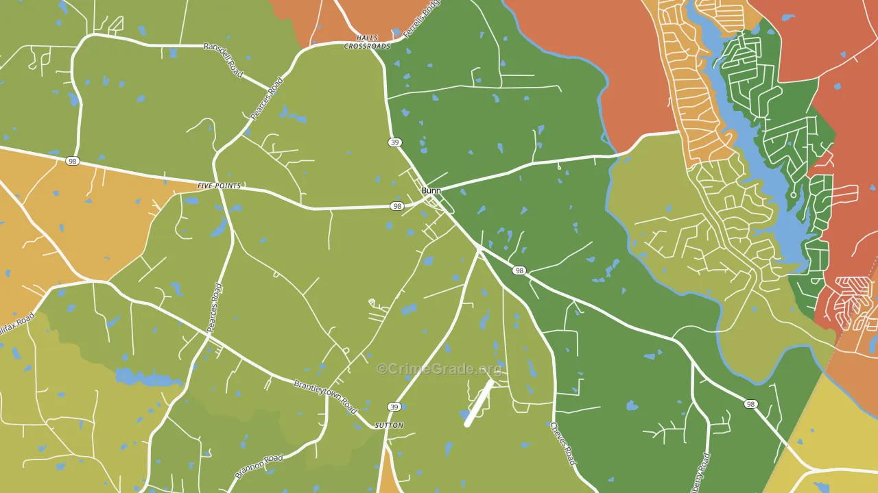 Bunn, NC Map of Burglary Rates