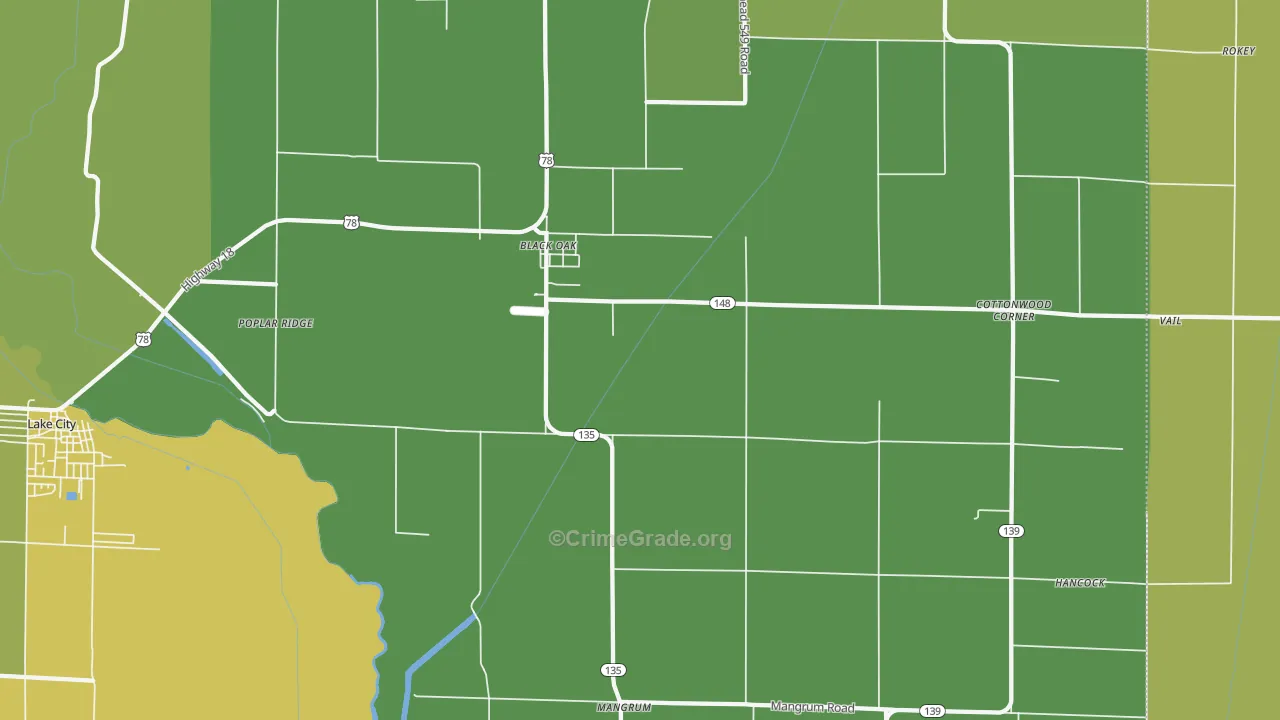 Bunney, AR Map of Burglary Rates