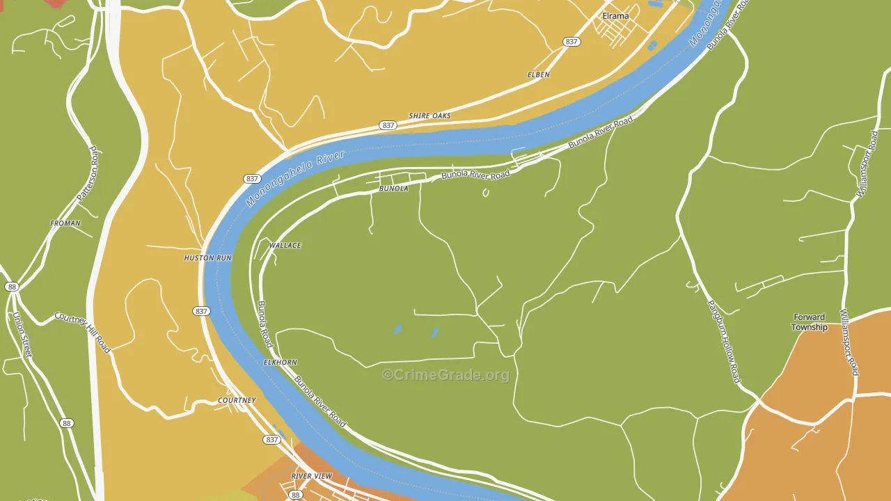 Bunola, PA Map of Burglary Rates