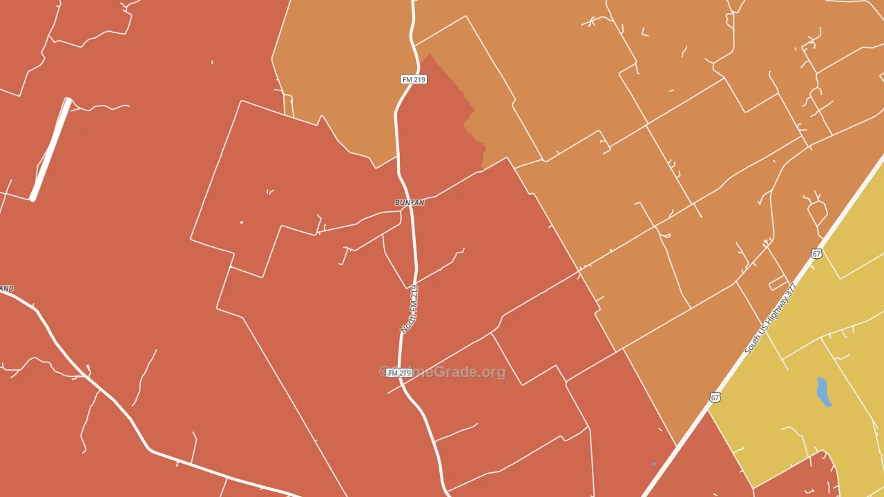Bunyan, TX Map of Burglary Rates