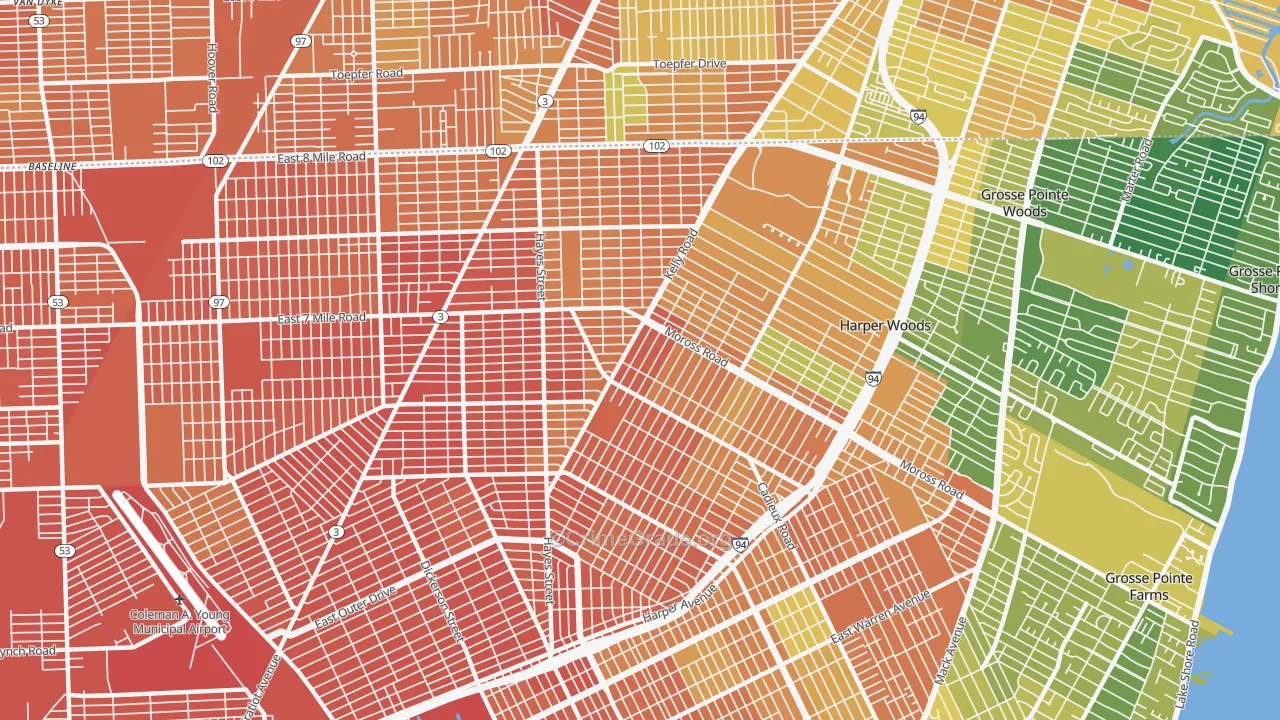 Burbank, Detroit, MI Map of Burglary Rates