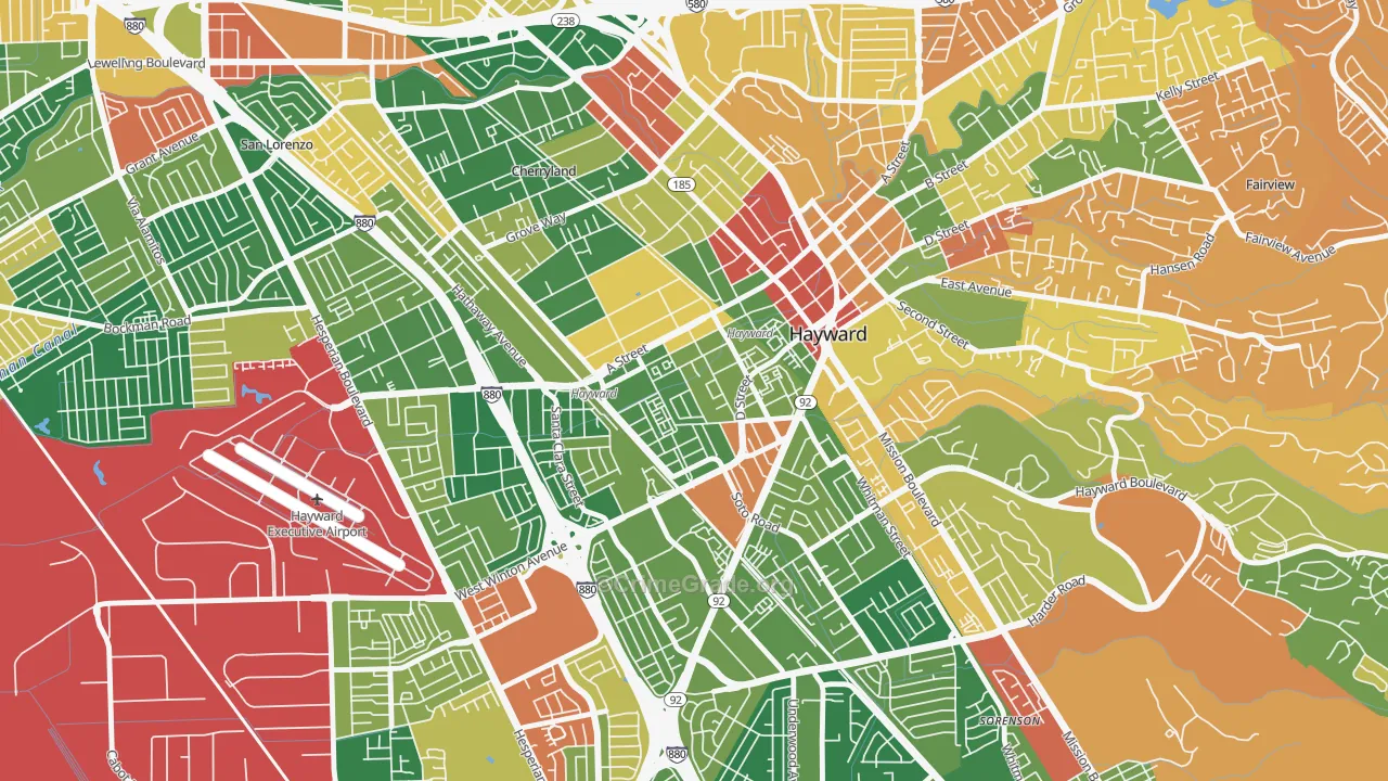 Burbank-Hayward, Hayward, CA Map of Burglary Rates