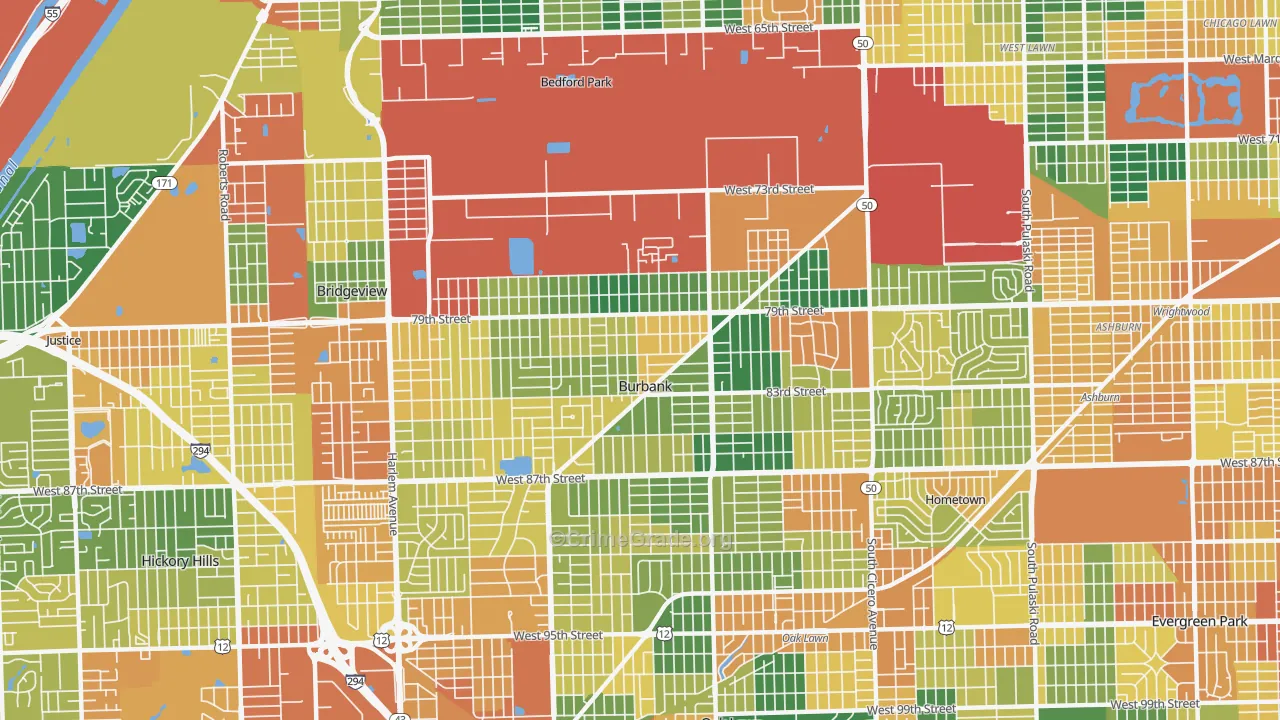 Burbank, IL Map of Burglary Rates
