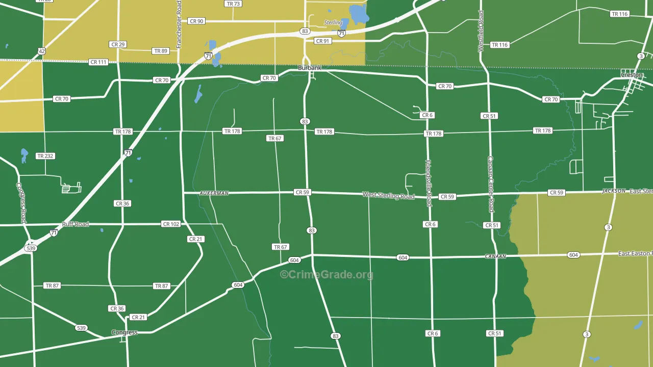 Burbank, OH Map of Burglary Rates