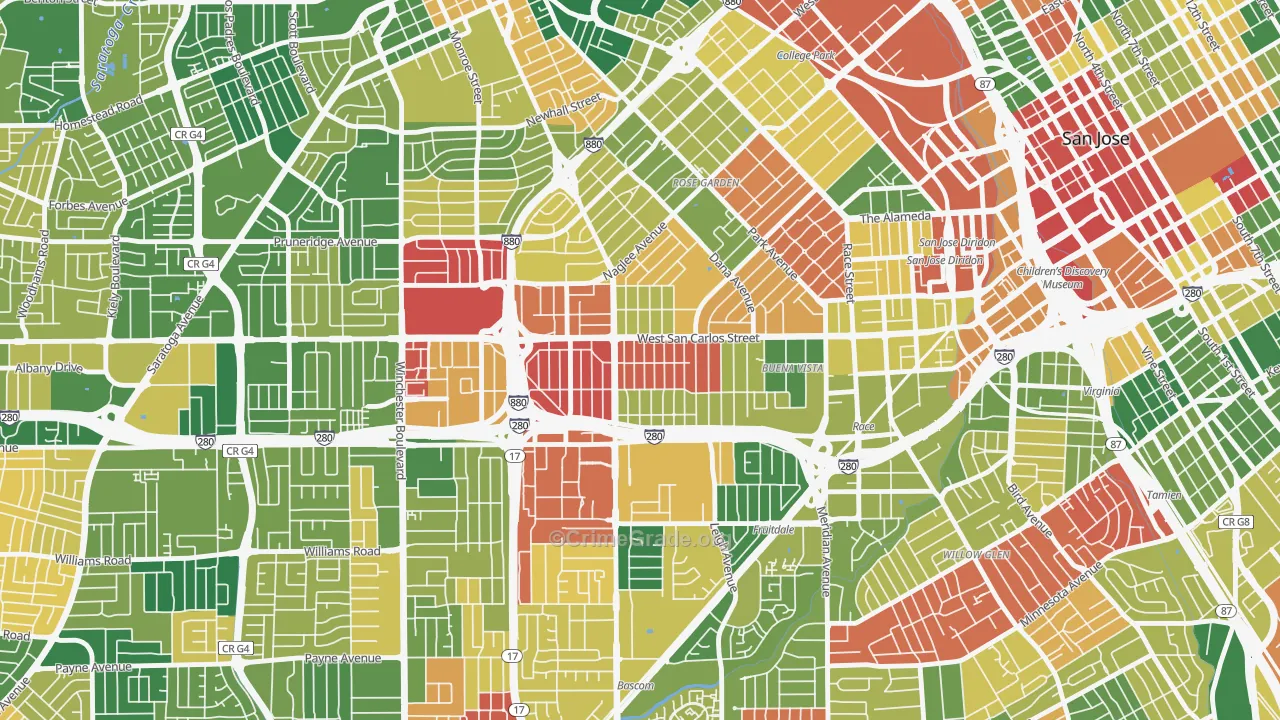 Burbank, San Jose, CA Map of Burglary Rates
