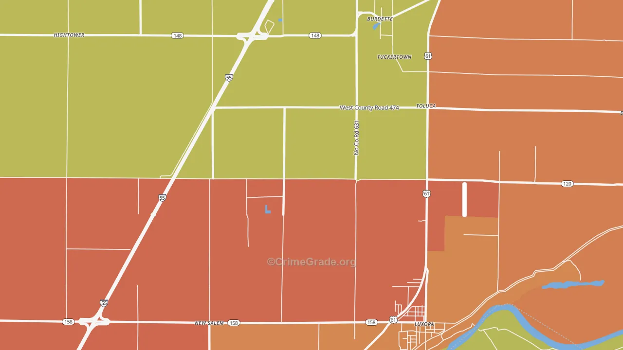 Burdette, AR Map of Burglary Rates