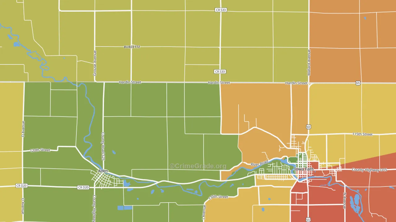 Burdette, IA Map of Burglary Rates