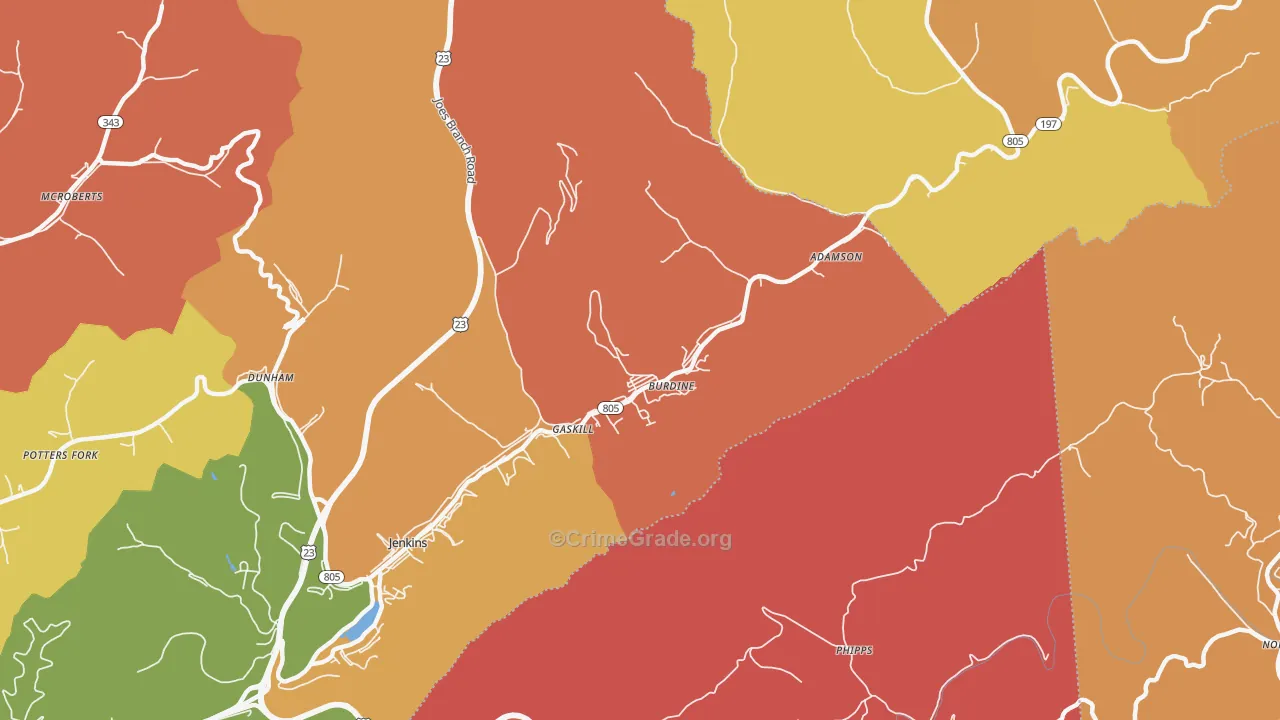 Burdine, KY Map of Burglary Rates
