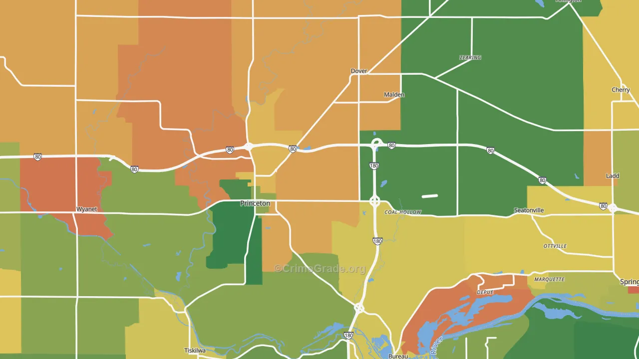 Bureau County, IL Map of Burglary Rates