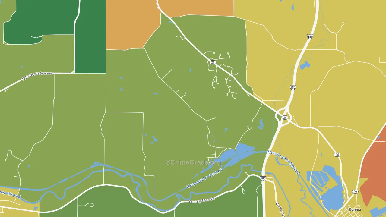 Bureau, IL Map of Burglary Rates