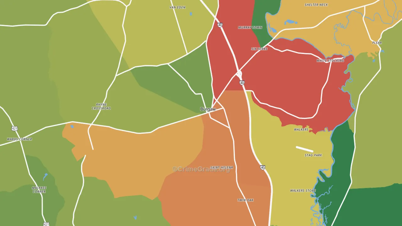 Burgaw, NC Map of Burglary Rates