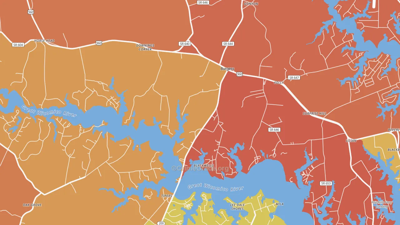 Burgess, VA Map of Burglary Rates