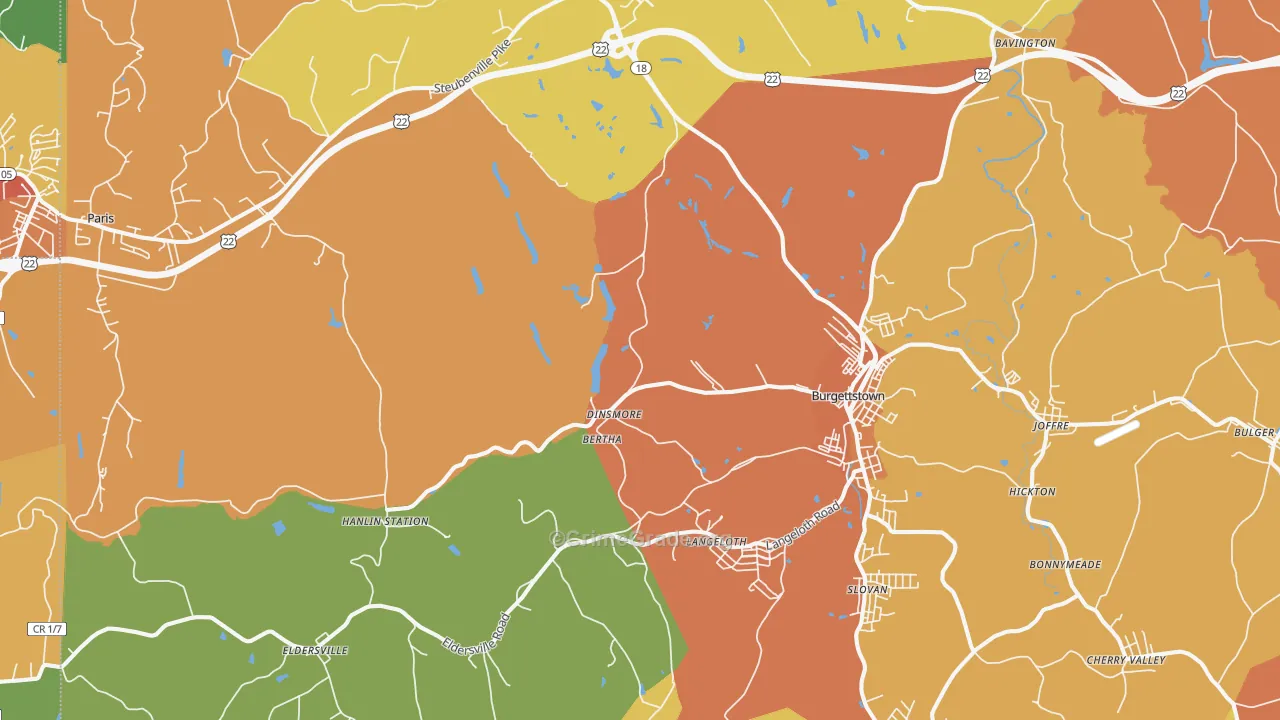 Burgettstown, PA Map of Burglary Rates