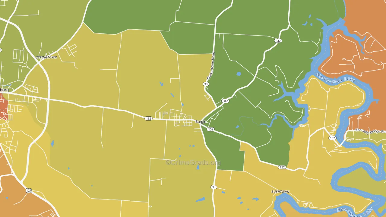 Burgin, KY Map of Burglary Rates