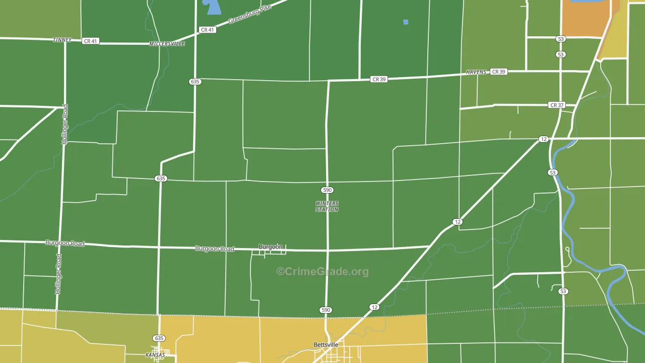 Burgoon, OH Map of Burglary Rates