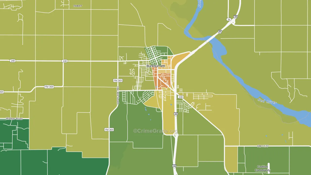 Burkburnett, TX Map of Burglary Rates