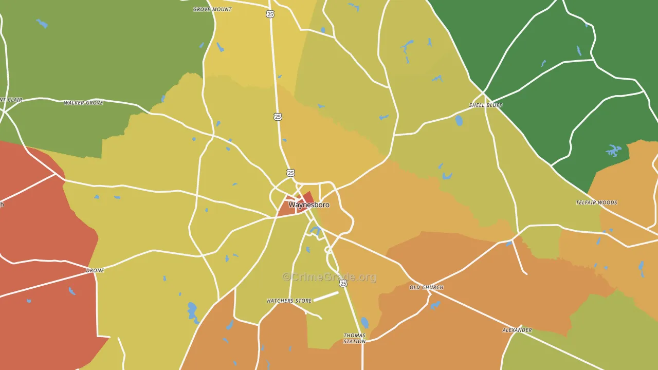 Burke County, GA Map of Burglary Rates