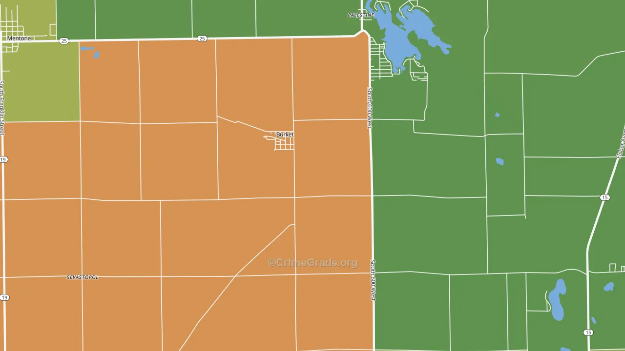 Burket, IN Map of Burglary Rates