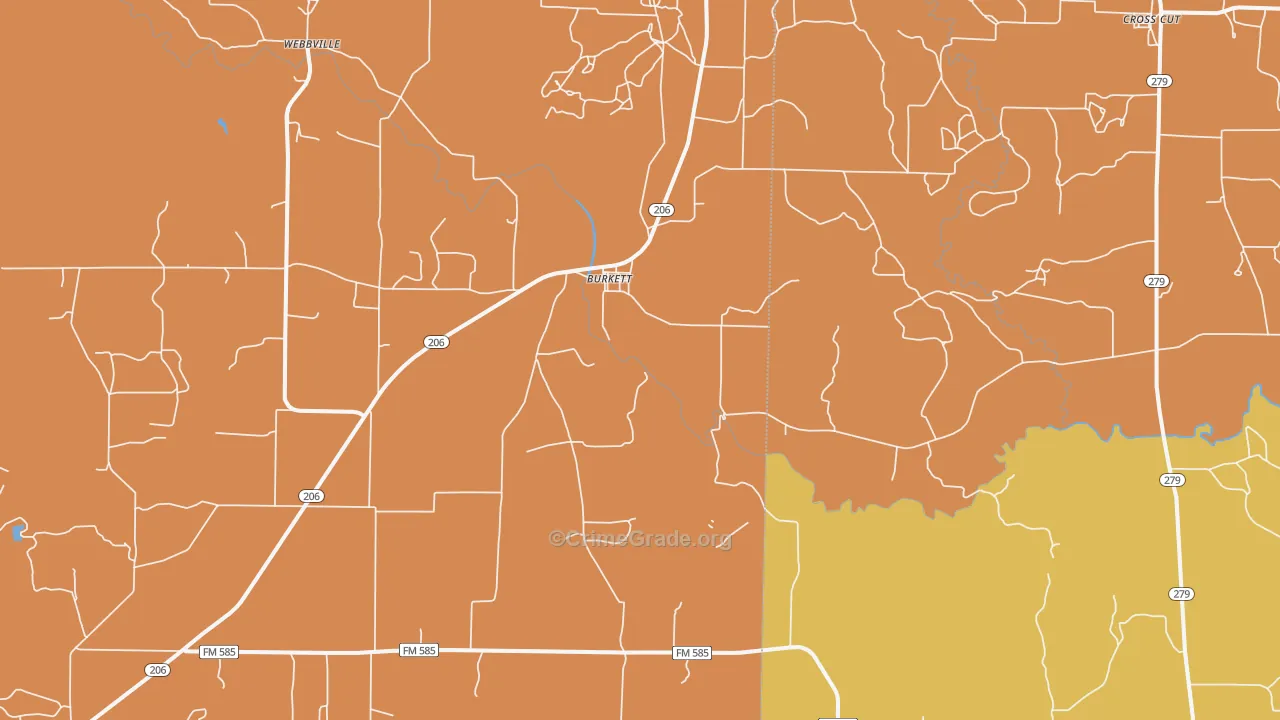 Burkett, TX Map of Burglary Rates