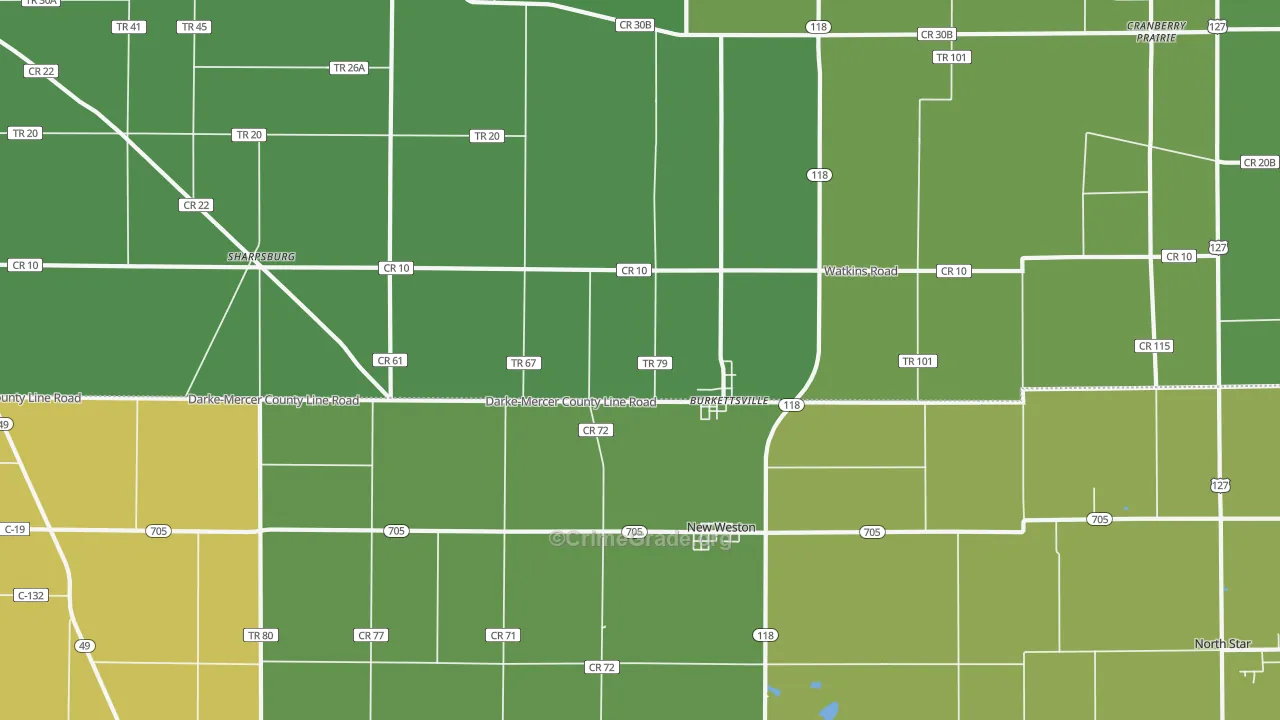 Burkettsville, OH Map of Burglary Rates