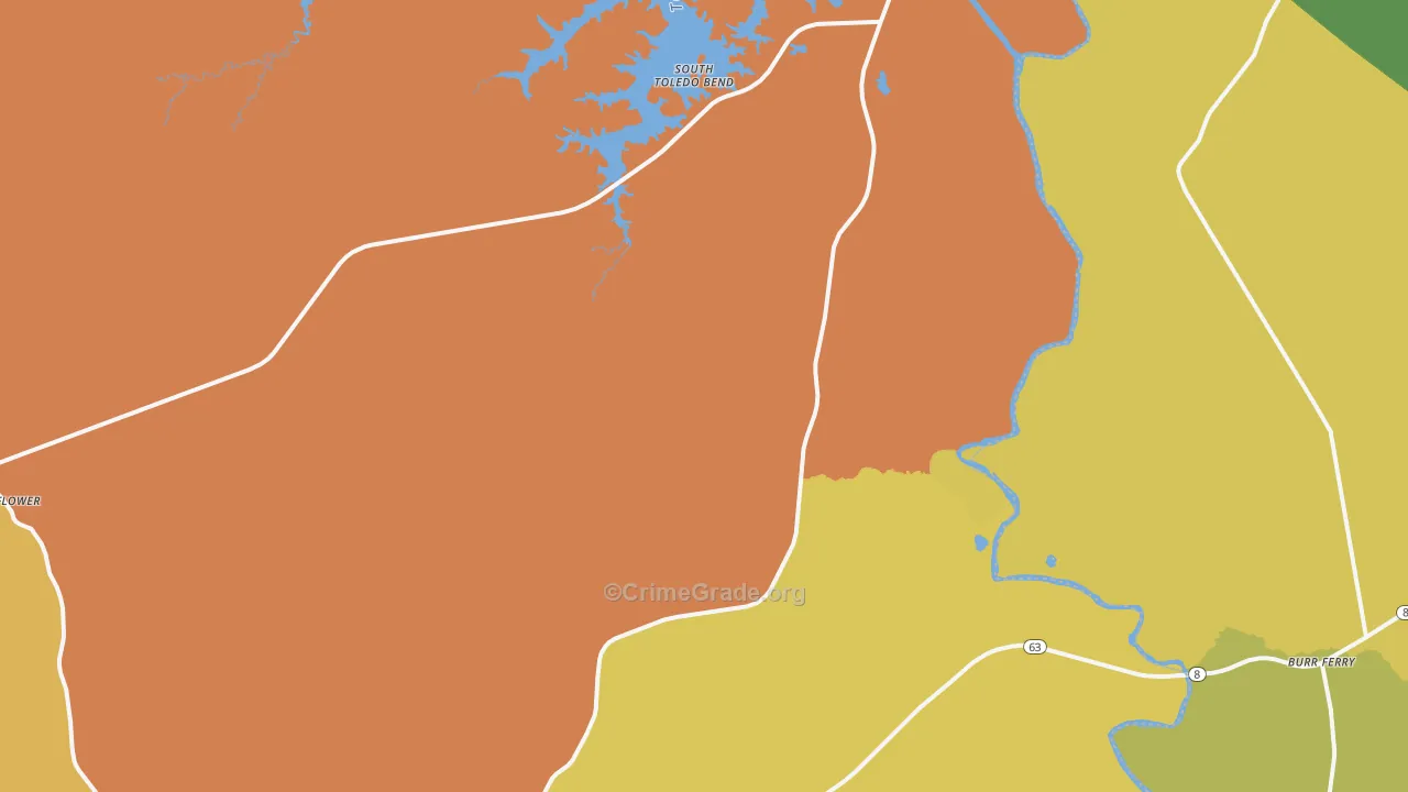 Burkeville, TX Map of Burglary Rates