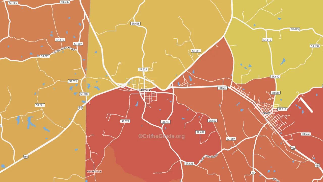 Burkeville, VA Map of Burglary Rates