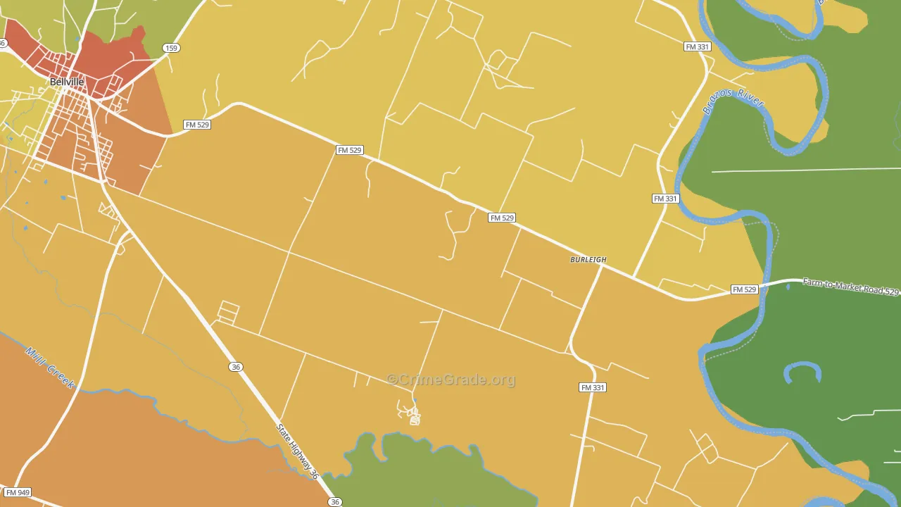 Burleigh, TX Map of Burglary Rates