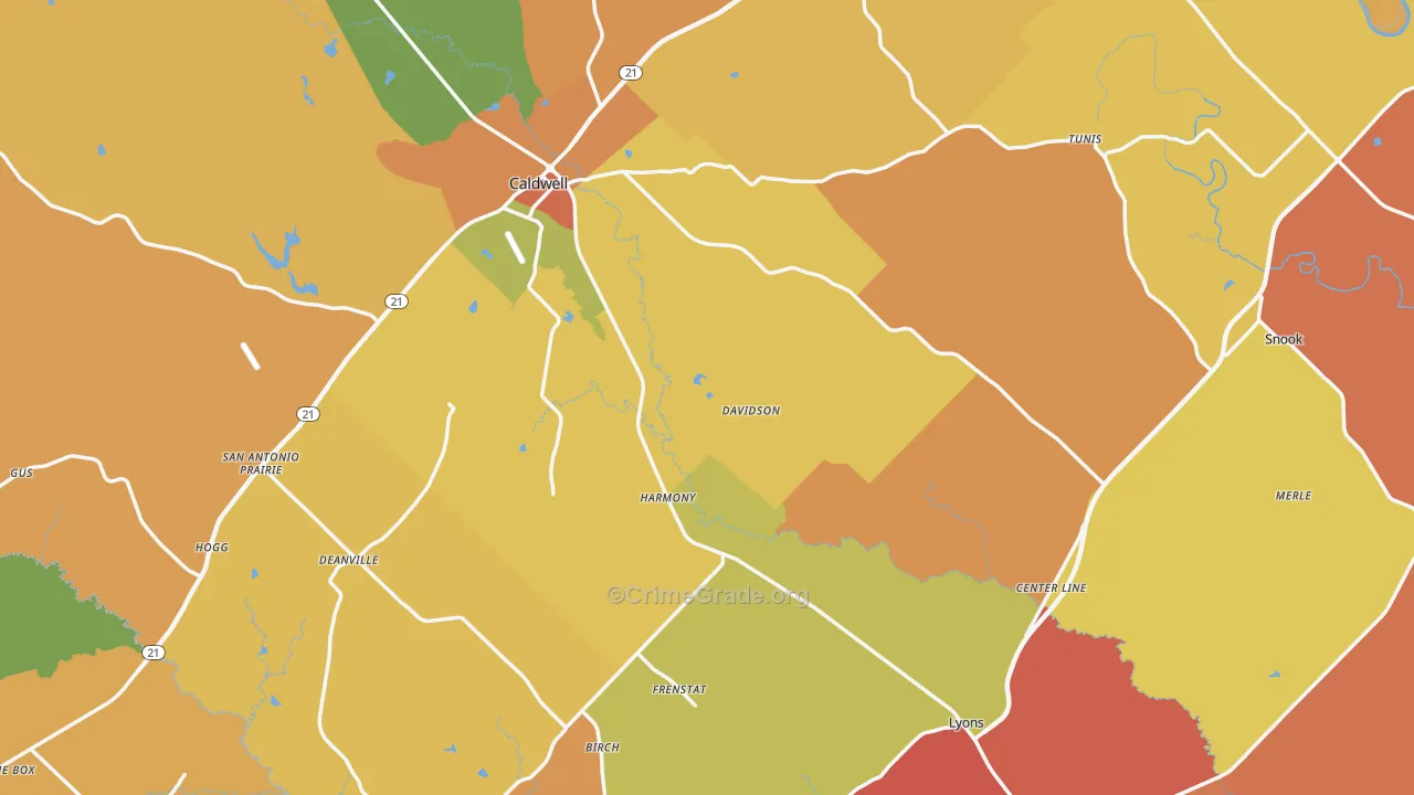Burleson County, TX Map of Burglary Rates