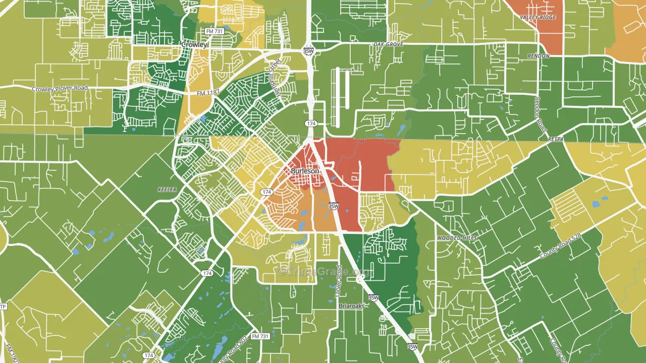 Burleson, TX Map of Burglary Rates