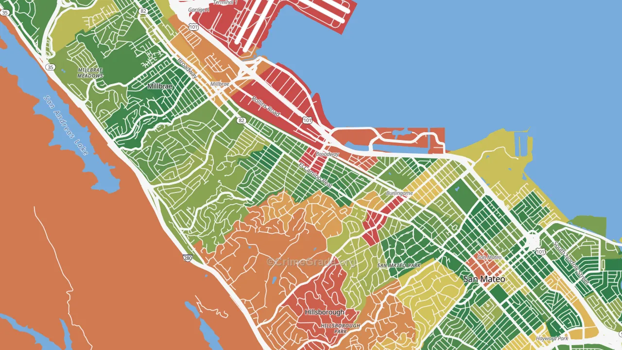 Burlingame, CA Map of Burglary Rates