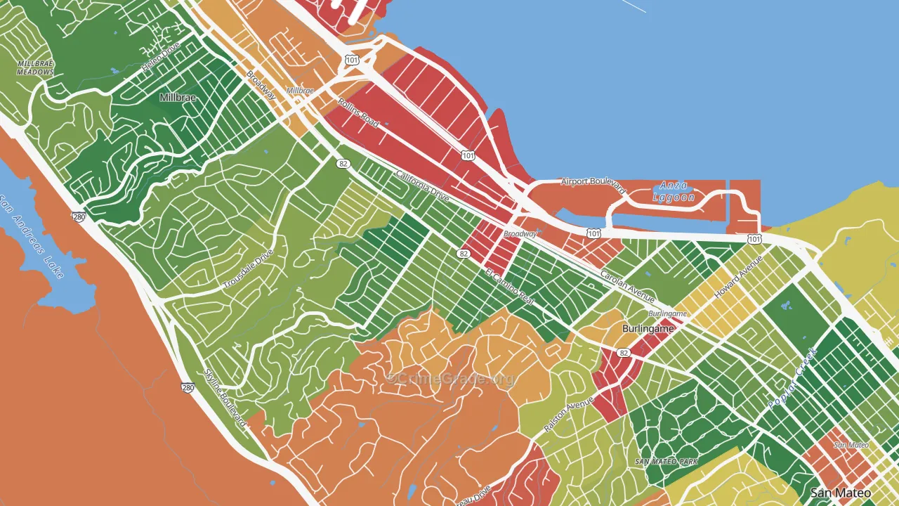 Burlingame Gate, Burlingame, CA Map of Burglary Rates