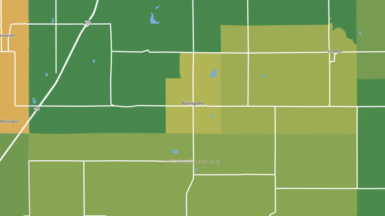 Burlingame, KS Map of Burglary Rates