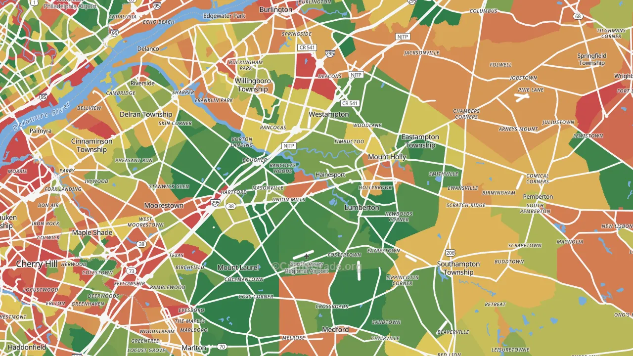 Burlington County, NJ Map of Burglary Rates