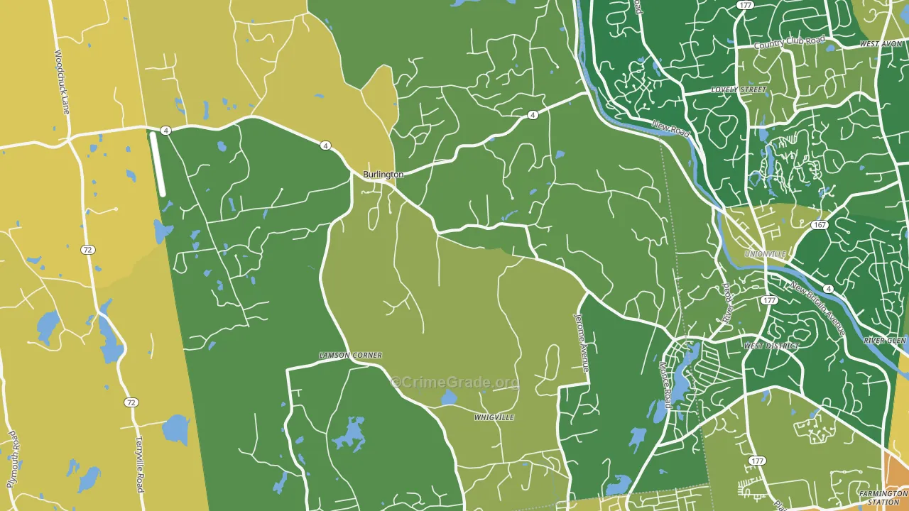 Burlington, CT Map of Burglary Rates