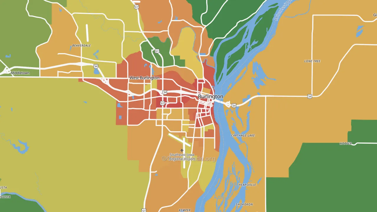 Burlington, IA Map of Burglary Rates