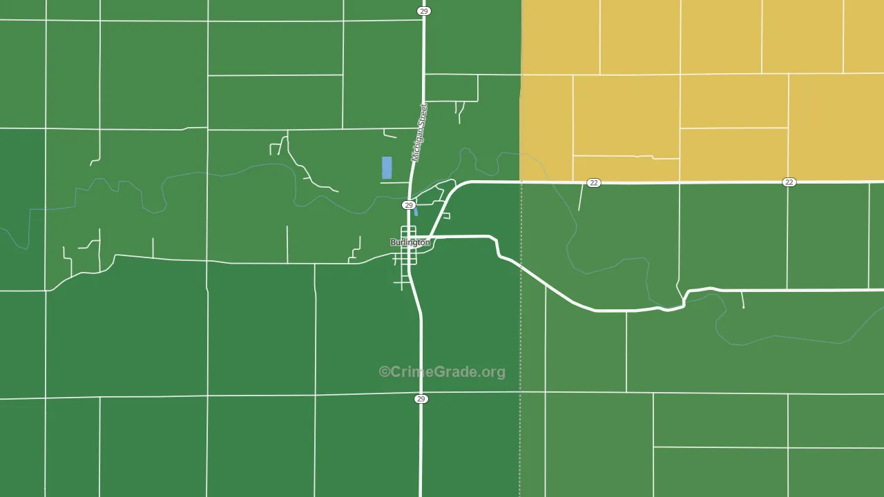 Burlington, IN Map of Burglary Rates