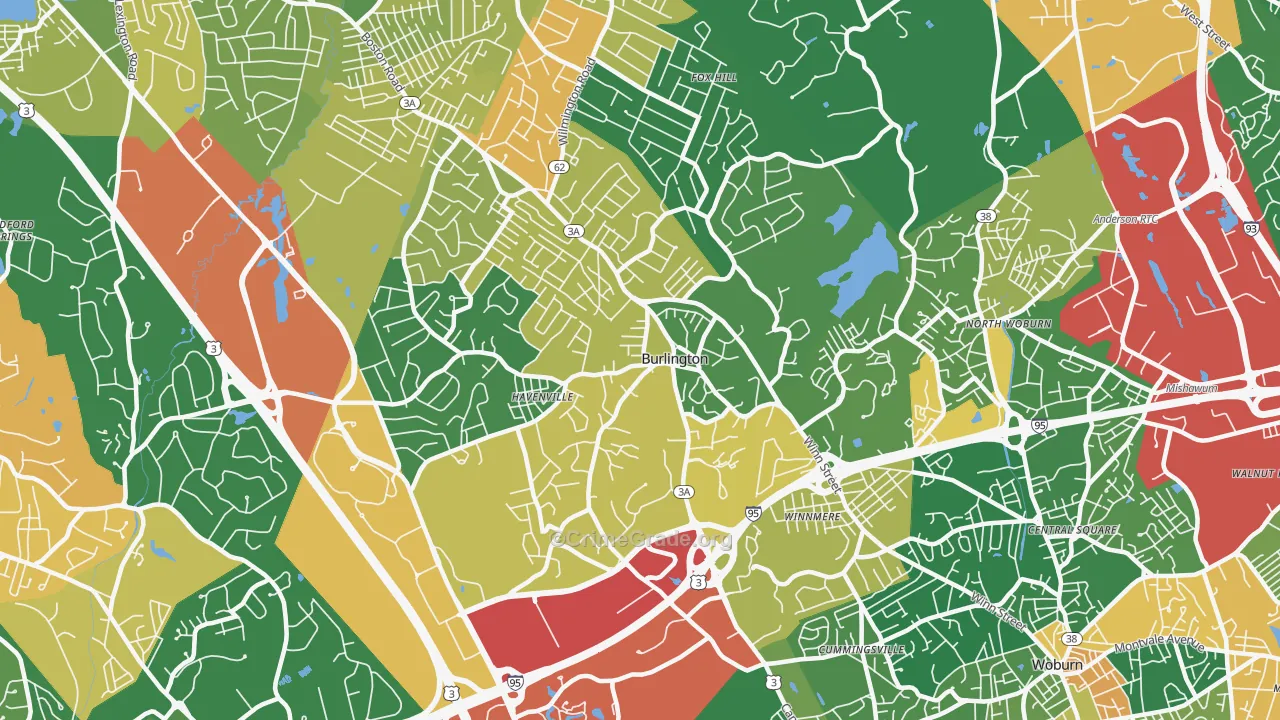 Burlington, MA Map of Burglary Rates