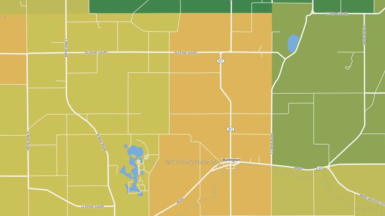 Burlington, MI Map of Burglary Rates